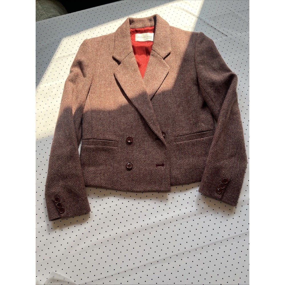 Vintage Jh Collectibles Petites Wool Mohair Herringbone Cropped Blazer Usa 4 View 3